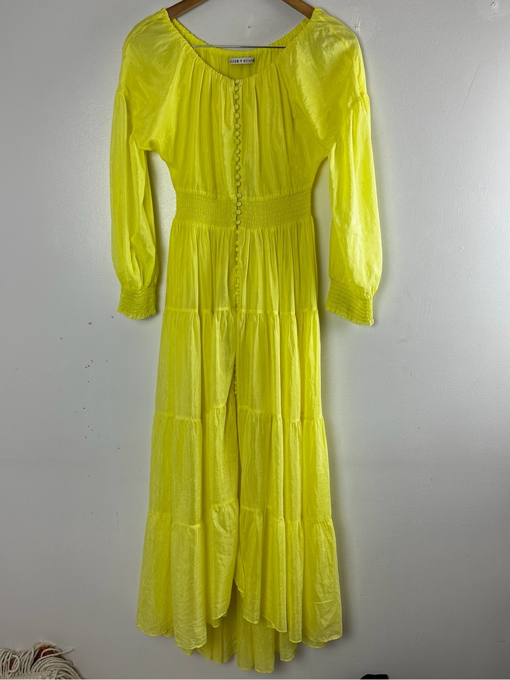 Alice + Olivia Neon Yellow Tiered Maxi Dress